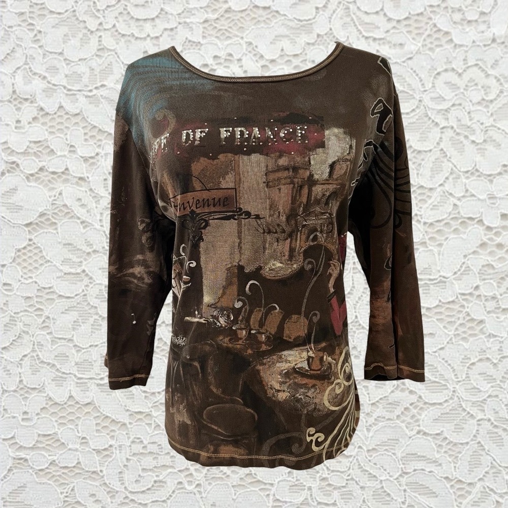 vintage 90s all over graphic quarter sleeve top